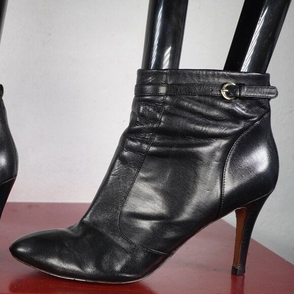 Women's Nine West Black Leather High Heel Fashion Ankle Boots Booties 11 - Picture 1 of 9